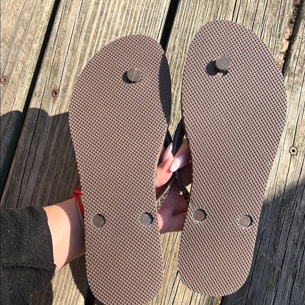 JCREW Women’s Brown Glitter Strap Flip Flops - Picture 4 of 4